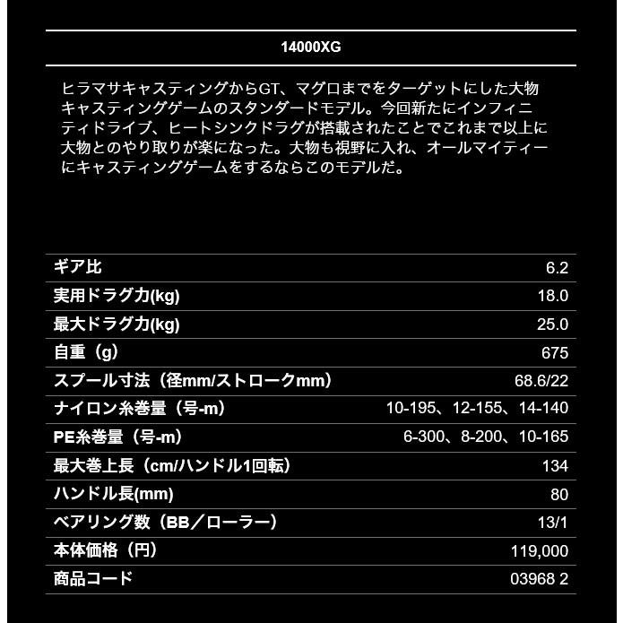 シマノ 19 ステラSW 14000XG (2019年モデル) スピニングリール シマノ 19 ステラSW 14000XG (2019年モデル) スピニングリール