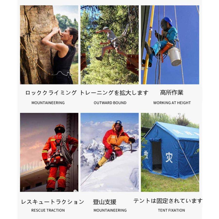 クライミングロープ カラビナ2個付き 安全ロープ プロのロック登山ロープ 多用途ロープ 10mm 10M 引張力 888kg ナイロン芯 アウトドア｜f-min｜06