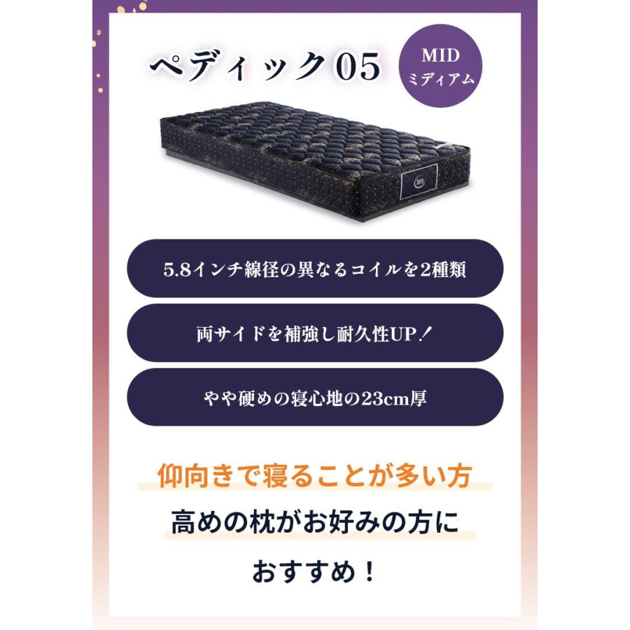 マットレス ペディック05 ミディアム MID 5.8 開梱設置 ポケットコイル 日本製 ダブル 5.8インチ 厚さ23cm 体圧分散 両サイド補強 Serta 正規品 【フォーム】 D