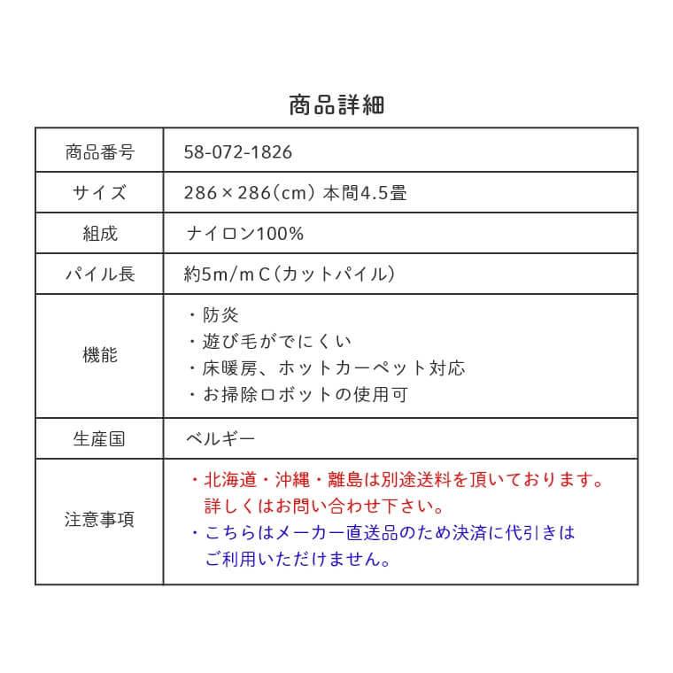 防炎 カーペット 遊び毛防止 お部屋を明るくするシンプルなラグ ニール 286×286cm 本間4.5畳 プレーベル 無地 お掃除ロボット 【プラッシュ】 床暖房対応