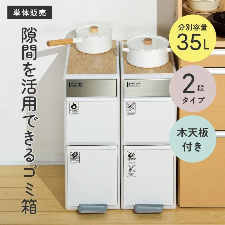 ゴミ箱 分別 スリム おしゃれ 資源ゴミ分別ストッカー 分別スイングステーション 2段 ウッドトップ(リバーシブル木天板付) BWP-11BSWT ライクイット 隙間収納