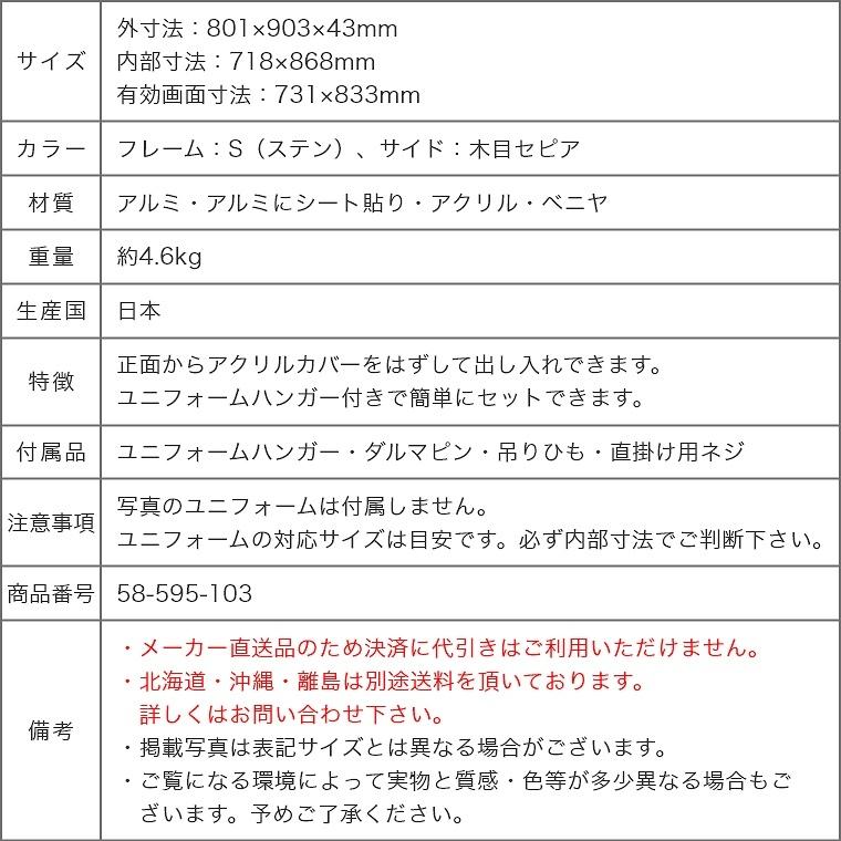 ユニフォーム額縁 スタンダードタイプ L114 Mサイズ 80.1×90.3cm