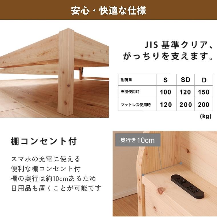 ベッドフレーム すのこ 棚付き セミダブル 細すのこ 国産 ベッドフレーム すのこ 棚付き セミダブル 細すのこ 国産