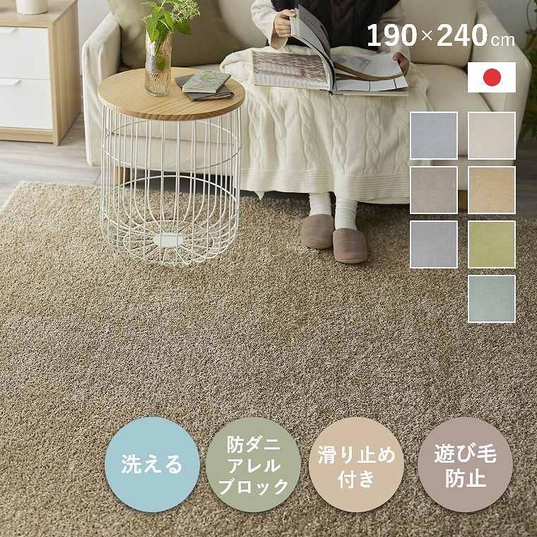スミノエ ラグ 洗える カーペット 無地 日本製 190×240cm 3畳 床暖