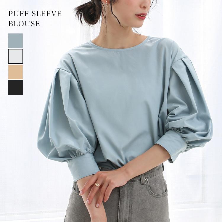 パフスリーブブラウス シャツ レディース 半袖 バンドカラー 春 春服 夏 チュニック きれいめ カジュアル 通勤 オフィス トップス ボリューム袖  M/Lサイズ :4162-92:SocialGIRL - 通販 - Yahoo!ショッピング