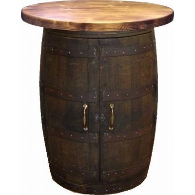 ウイスキー樽テーブル キャビネットタイプ（天板800φ）（オーク）（前面観音開き・内部棚板中央1枚あり）