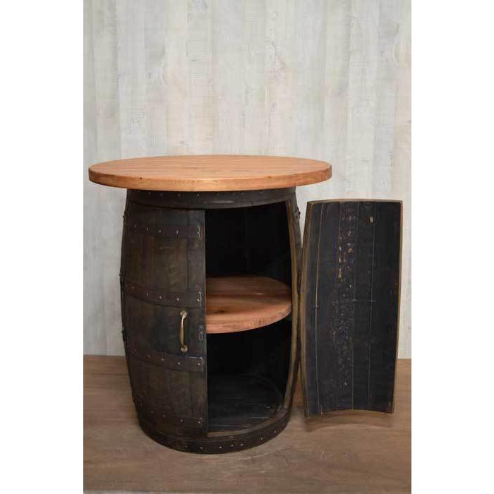 ウイスキー樽テーブル キャビネットタイプ（天板800φ）（オーク）（前面観音開き・内部棚板中央1枚あり） ウイスキー樽テーブル キャビネットタイプ（天板800φ）（オーク）（前面観音開き・内部棚板中央1枚あり）