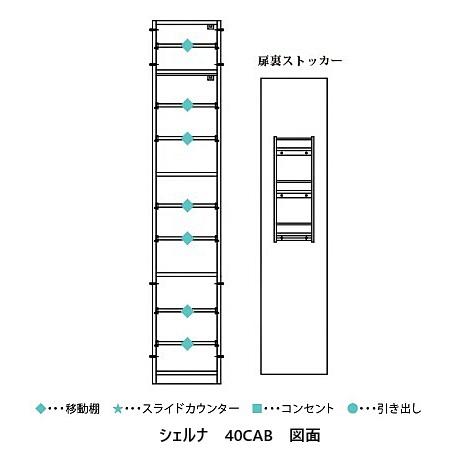 [開梱設置送料無料] シギヤマ家具製 40CAB シェルナ（片開き収納）左右扉あり 表面材：オレフィンシート2色対応（DGR/LGR）可動棚7段、扉裏ストッカー付_2