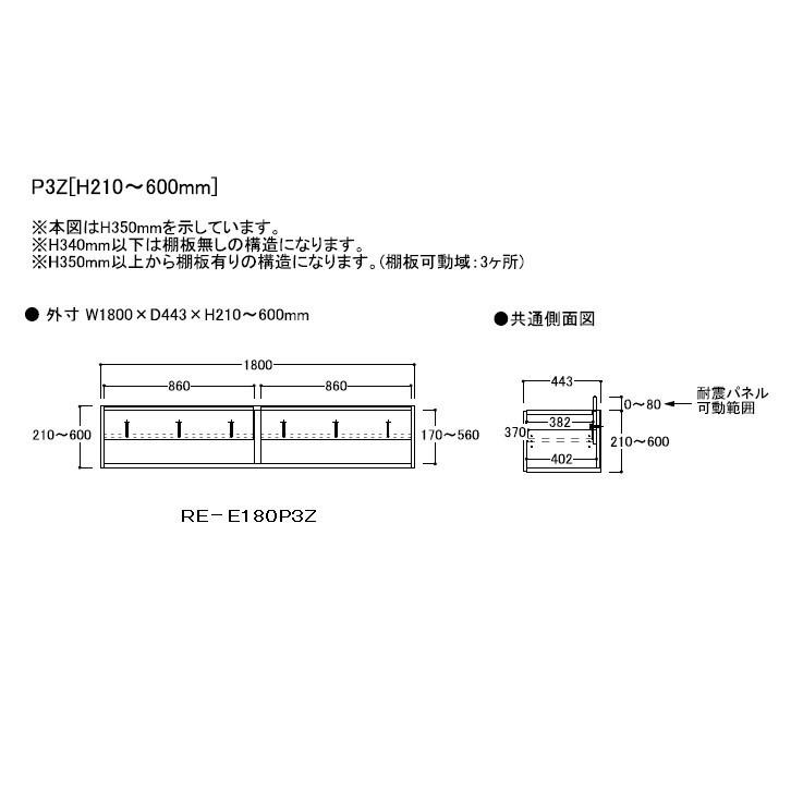 綾野製作所 180キッチン用上置 アリシア (ALICIA) RK-M180P3Z サンドブラック／ウォールナット 高さ210〜600mm 送料無料 (玄関前配送)