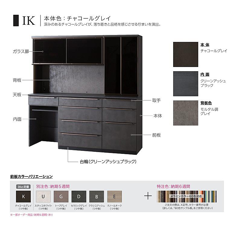 綾野製作所 40 上キャビネット板扉 クオリア 開戸 IK-40A 左右開きR/L 本体色：チャコールグレイ 別注色5色・特注色60色 扉裏：ドアシェルフ付 開梱設置送料無料の画像