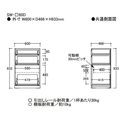 綾野製作所 60下キャビネット (3段引出し) スタイン (STEIN) SW-60D 奥行500mmタイプ 定番色：パールホワイト色 (P) 開梱設置送料無料_1
