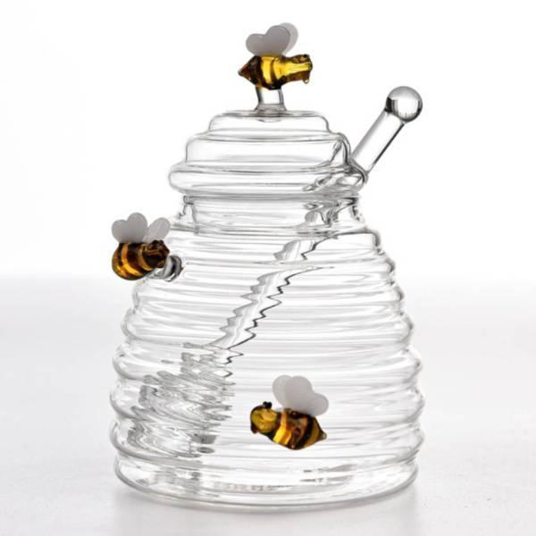 おしゃれハニーポット 蜂蜜 保存容器 ハニー ジャム ディスペンサー 蜂蜜入れ ハチミツ ガラス 蓋付き｜f-shop-r｜02
