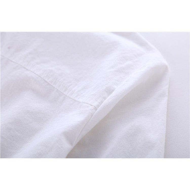 白シャツ レディース 長袖 ワイシャツ ブラウス トップス オフィス 綿100% コットン100% 丸襟 襟付き 大きサイズ 無地｜f-shop-r｜14