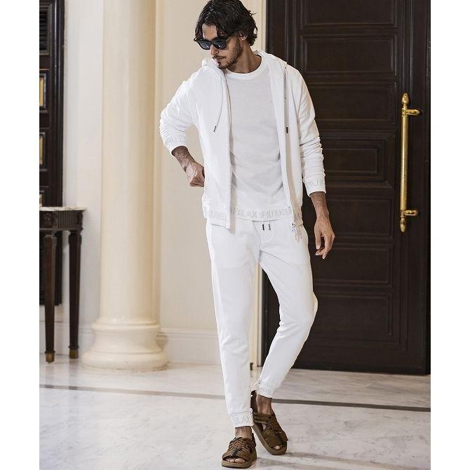 1PIU1UGUALE3 RELAX リブ刺繍ラインストーンジップ フーディー