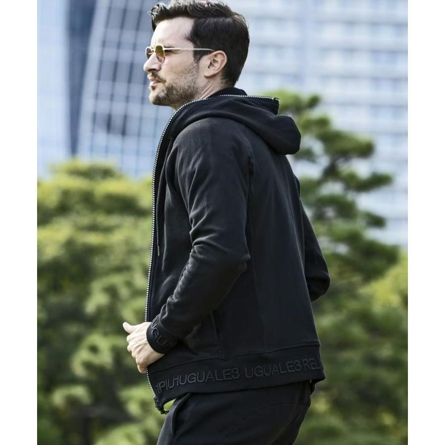 1PIU1UGUALE3 RELAX パーカー リブ刺繍ラインストーンジップ