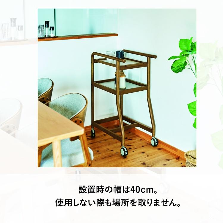 キッチンワゴン 幅40cm コンパクト ブラウン ナチュラル キャスター付き トレー 2段 木製 和モダン アジアン レトロ 敬老の日 北欧 和風 カントリー_7