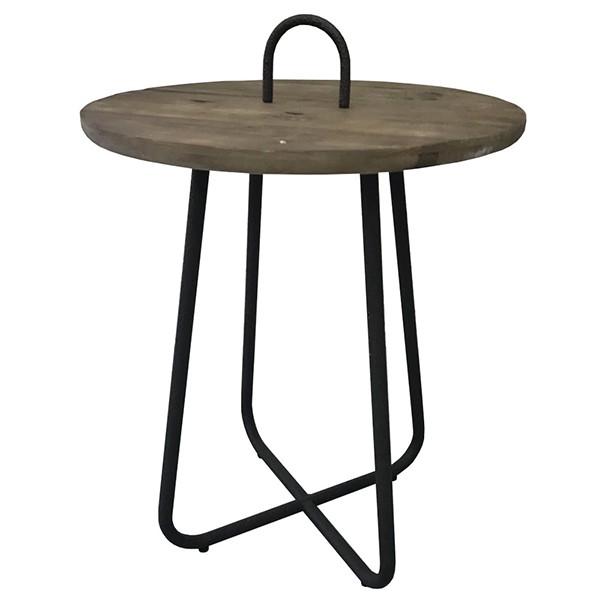 古材 ラウンドサイドテーブル 円型 丸形 ブルックリン ナイトテーブル 木製 リビング 寝室 ソファーサイド ベッドサイド アイアン 西海岸