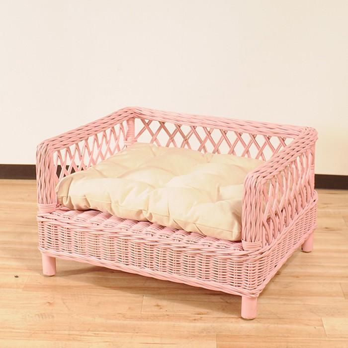 ラタン家具 ペット用ベッド ピンク 天然ラタン使用 ペットベッド ベッド ペット 犬 イヌ いぬ かわいい