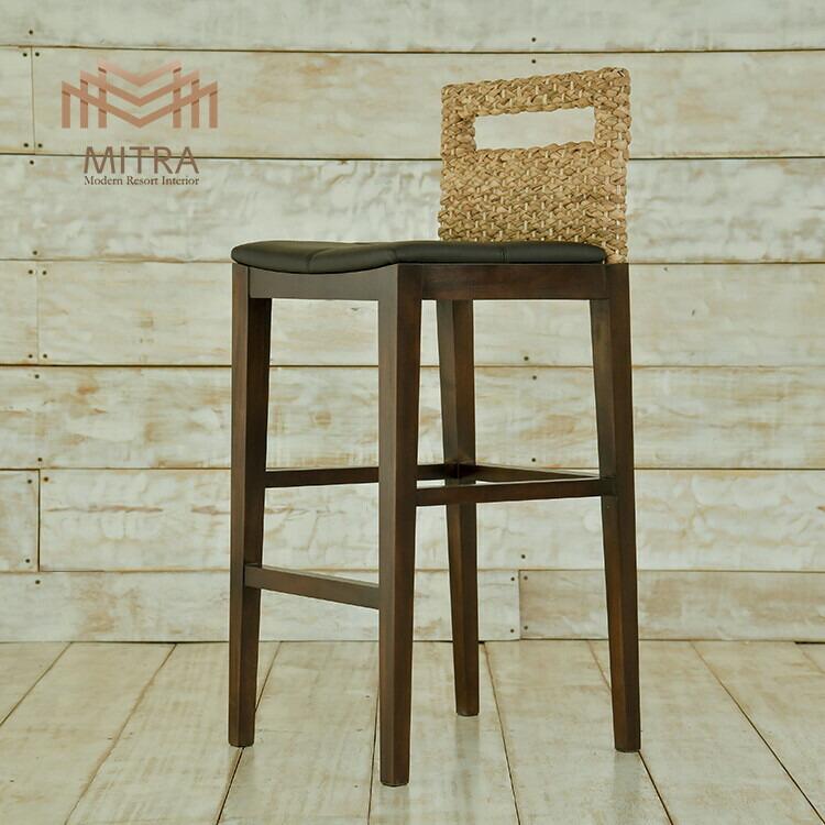 カウンターチェア ウォーターヒヤシンス アジアン家具 マホガニー材 イミテーションレザー(16037円)