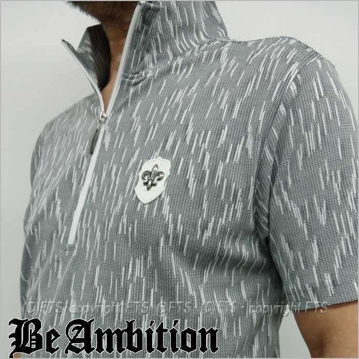Be Ambition ジップアップ 半袖ｔシャツ 半袖ポロシャツ メンズ ジャガード飛柄 ユリ紋章 春夏 グレー おしゃれ カッコいい ブランド 激安卸販売新品