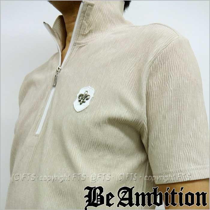 安い店舗 Be Ambition ジップアップ 半袖ｔシャツ 半袖ポロシャツ メンズ 楊柳ジャガード 紋章スタッズ 春夏 ベージュ おしゃれ カッコイイ ブランド クリアランス本物 Www Superavila Com