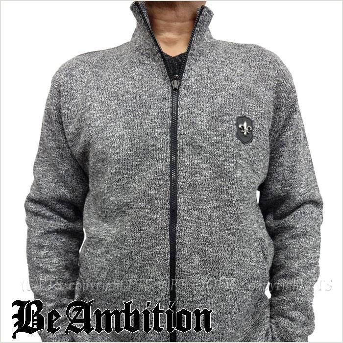 日本初の 紋章スタッズ カバーオール ニット調カットブルゾン メンズ フルジップアウター Ambition Be 服 ちょいワル ビーアンビション Ambition Be ロゴ刺繍 ブランド かっこいい おしゃれ グレー ジャケット