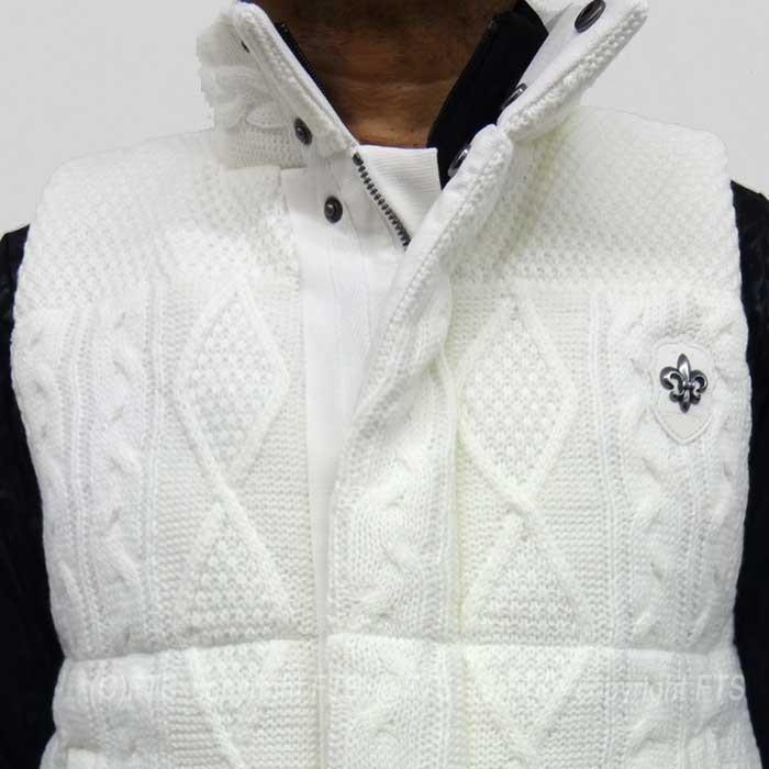 魅了 中綿 ニットベスト ライトアウター ブルゾン Be Ambition ユリ紋章スタッズ ロゴ刺繍 白ホワイトメンズ ファッション 代 30代 40 セール価格 公式 Fcrtt Org