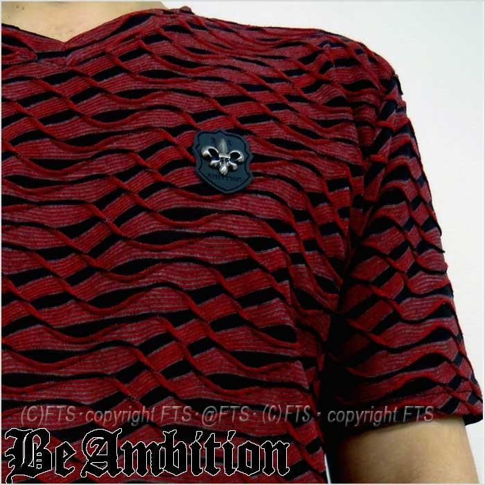 Be Ambition 半袖ｔシャツ メンズ Vネック ウェーブ波柄ジャガード 紋章スタッズ ロゴ刺繍 ワインレッド おしゃれ カッコいい ブランド Bft r Fts メンズ通販 モテ系 ちょいワル 通販 Yahoo ショッピング