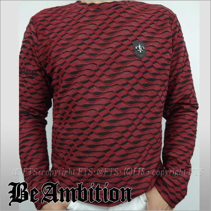Be Ambition ロングｔシャツ メンズ 波柄ジャガード ユリ紋章スタッズ ロゴ刺繍 長袖 春秋冬 ワインレッド おしゃれ カッコイイ ブランド Bft r Fts メンズ通販 モテ系 ちょいワル 通販 Yahoo ショッピング