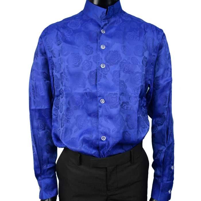 スタンドカラーシャツ メンズ バラ花柄 薔薇 光沢 サテンシャツ ドレスシャツ マオカラー 長袖 メンズ ゆったりめ 青 ブルー ブランド おしゃれ Dp 3236a Fts メンズファッション ちょいワル おしゃれ 通販 Yahoo ショッピング