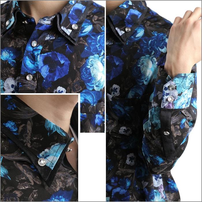 花柄シャツ メンズ 青ブルー 二重衿ドレスシャツ クリスタル調ボタンダウンシャツ ブランド おしゃれ Dp32 Ao Fts メンズファッション ちょいワル おしゃれ 通販 Yahoo ショッピング