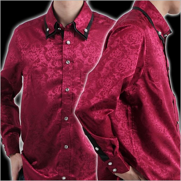 花柄シャツ メンズ バラ薔薇柄モデル 赤レッド 二重衿ドレスシャツ クリスタル調ボタンダウンシャツ ブランド おしゃれ Dp32 f Re Fts メンズ通販 モテ系 ちょいワル 通販 Yahoo ショッピング