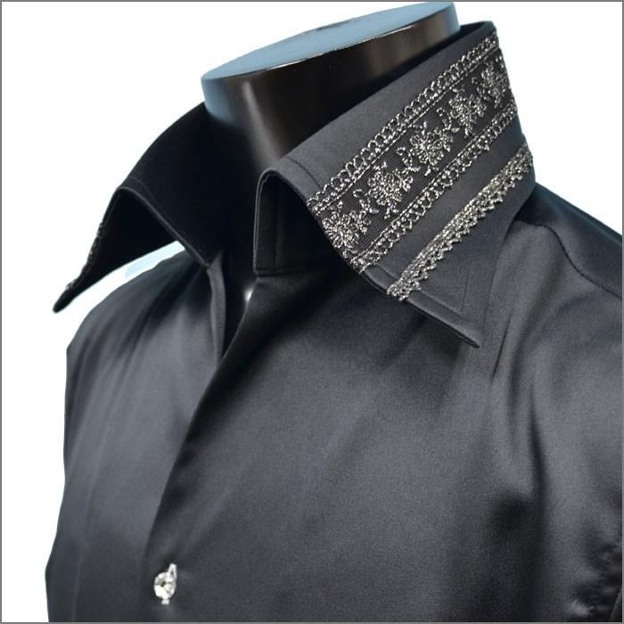 ドレスシャツ レース衿 刺繍テーピング仕様 イタリアンカラーシャツ サテンシャツ メンズ長袖シャツ 艶消し 黒ブラック 日本製 ブランド おしゃれ Hs 6744b Fts メンズ通販 モテ系 ちょいワル 通販 Yahoo ショッピング