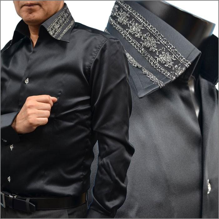 ドレスシャツ レース衿 刺繍テーピング仕様 イタリアンカラーシャツ サテンシャツ メンズ長袖シャツ 艶消し 黒ブラック 日本製 ブランド おしゃれ Hs 6744b Fts メンズ通販 モテ系 ちょいワル 通販 Yahoo ショッピング