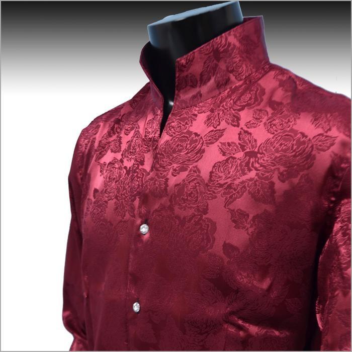 立衿 スタンドカラーシャツ 花柄シャツ 薔薇柄 マオカラー ワインレッド キレイメ ドレスシャツ 長袖メンズシャツ ブランド おしゃれ Hs 7709r Fts メンズ通販 モテ系 ちょいワル 通販 Yahoo ショッピング