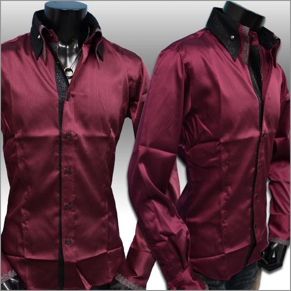 ドレスシャツ メンズ 2重衿 豹柄衿 レース衿 モテ系シャドーストライプ ボタンダウンシャツ ワインレッド ブランド おしゃれ Ts 5781r Fts メンズ通販 モテ系 ちょいワル 通販 Yahoo ショッピング