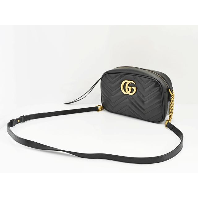中古 質屋 GUCCI グッチ キルティングスモールショルダーバッグ GGマーモント レザー ブラック 447632 | GUCCI