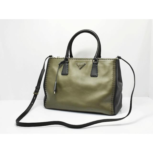 中古 質屋 プラダ PRADA 2WAYショルダー ガレリア カーフ カーキ×ブラック BN2274 Gカード | GALLERIA（PRADA）