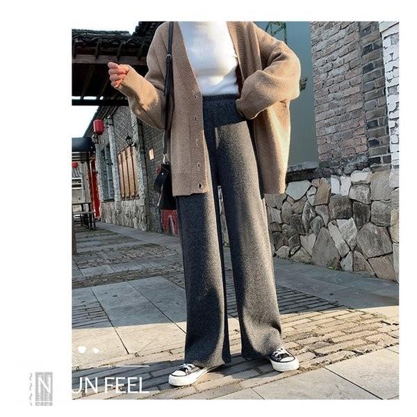 リブニットパンツ ワイドパンツ レディース ガウチョパンツ ウエストゴム 秋 冬 ボトムス 無地 ゆったり Ol おしゃれ 大きいサイズ 30代 通勤 おでかけ 最大75 Offクーポン ワイド