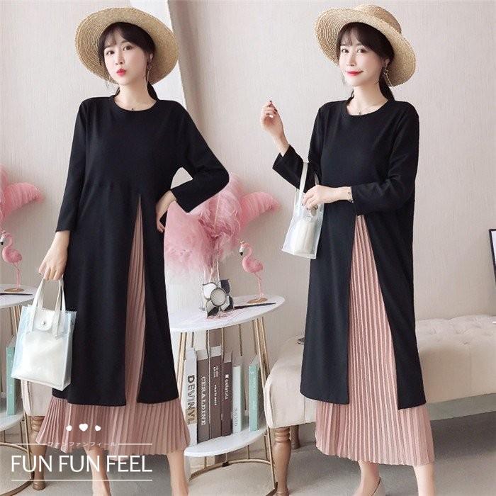 特価ブランド ロングワンピース ワンピース レディース 40代 ロング丈 スリット プリーツスカート レイヤード きれいめ 可愛い 着痩せ 上品 黒 ブラック 秋新作 Www Jelecom Com Eg