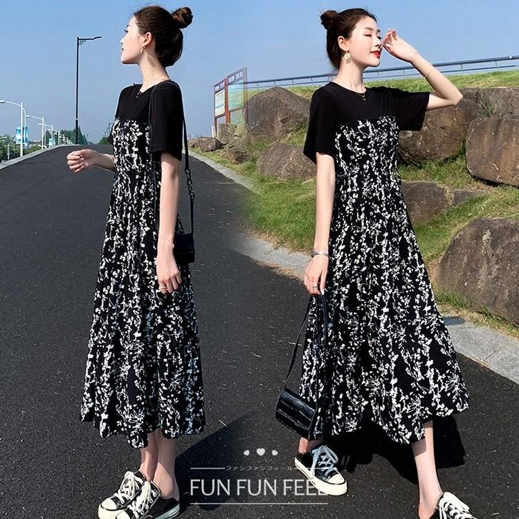 ワンピース レディース 40代 きれいめ マキシワンピース 春夏 半袖ワンピース 黒 花柄切り替え フレアスカートオシャ 大人上品 お出かけ 大きいサイズ 着痩せ Fccakk3221 Fun Fun Feel 通販 Yahoo ショッピング