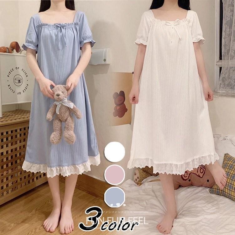 玄関先迄納品 ネグリジェ 春夏 姫 半袖ワンピース 白レースネグリジェ ロング丈 ナイトロープ パジャマ レディース 大人可愛い部屋着 オシャレ ルームウェア