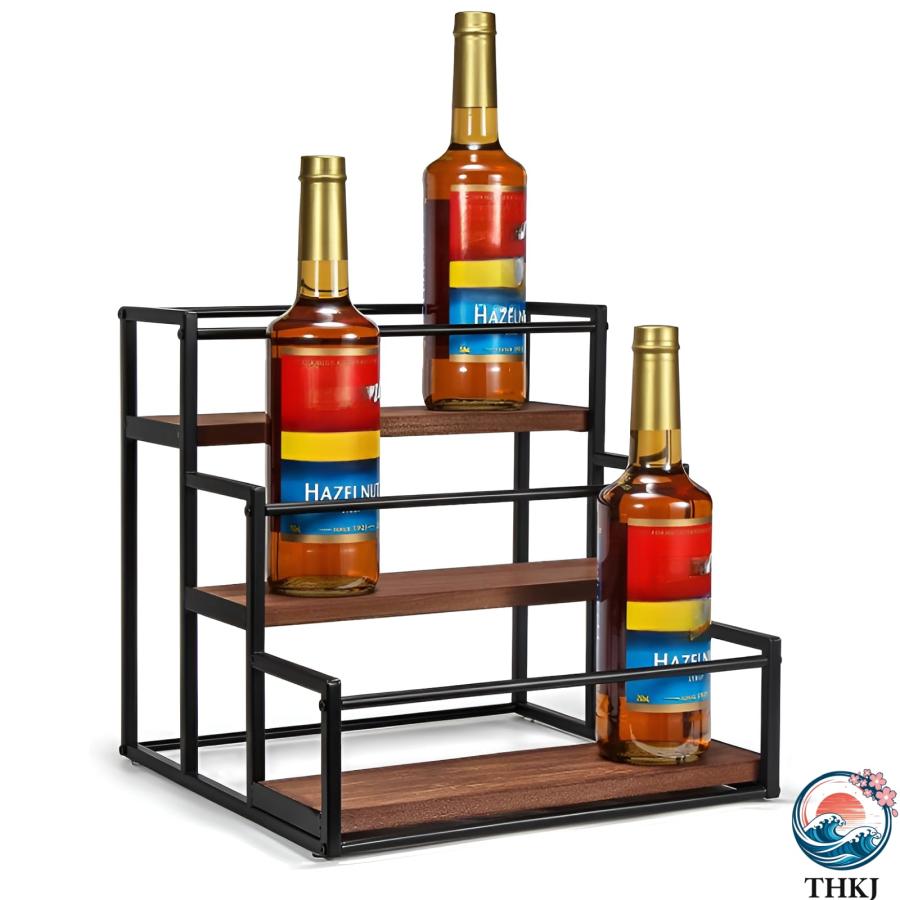 3段リキュールボトルディスプレイシェルフ 木製 ウイスキー 棚