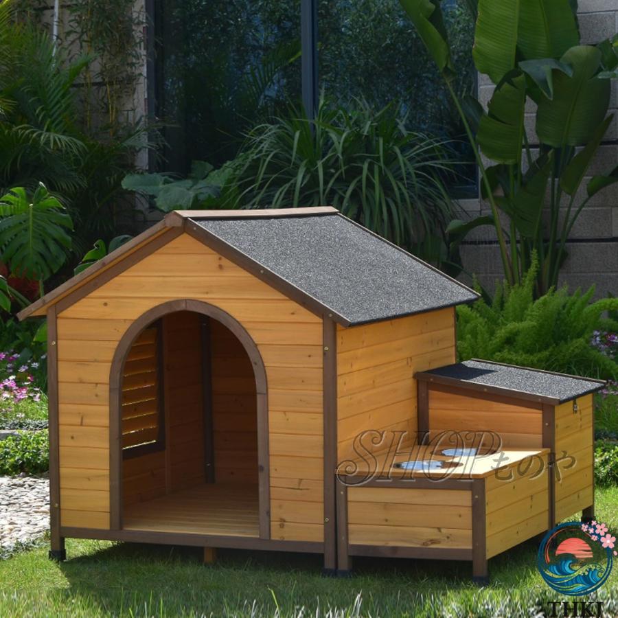 大型サイズの木製犬小屋 大型 犬用 クレート アスファルト屋根のフード