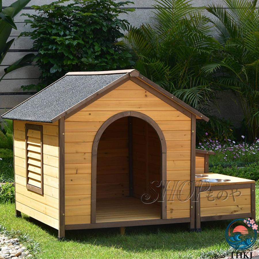 大型サイズの木製犬小屋 大型 犬用 クレート アスファルト屋根のフード