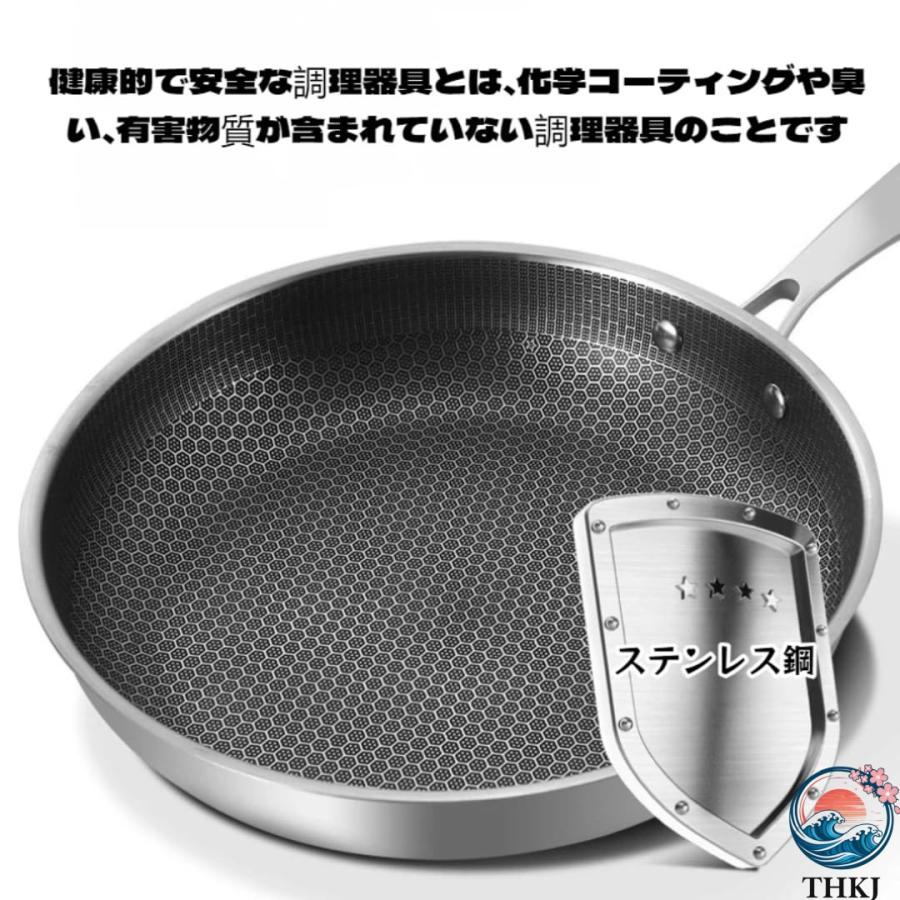 ステンレス製ハニカムノンスティックフライパン 軽量 設計 THKJ ガス