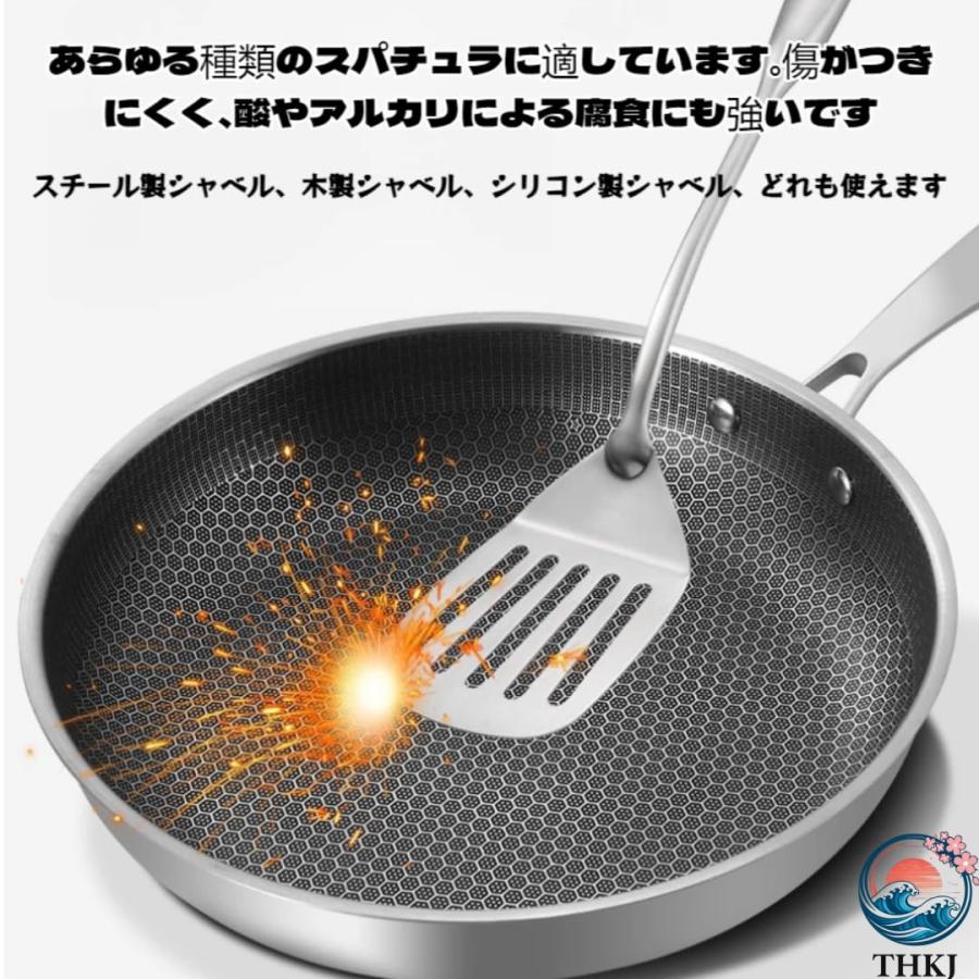ステンレス製ハニカムノンスティックフライパン 軽量 設計 THKJ ガス