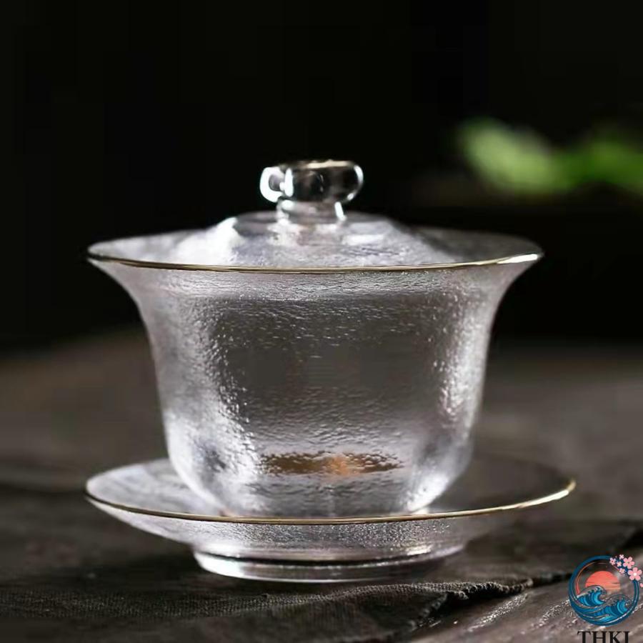 蓋碗 茶杯 茶ボウル 耐熱ガラス 200ml 蒔絵梅細工 三才懐蓋碗