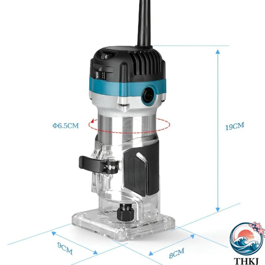 800W 30 000回転 分 アルミボディトリマー 15 本 替刃付き 集塵インターフェース搭載 THKJ コンパクト1700g 家具製作DIY工具 国際電圧対応 110V-230V 速度調整_5