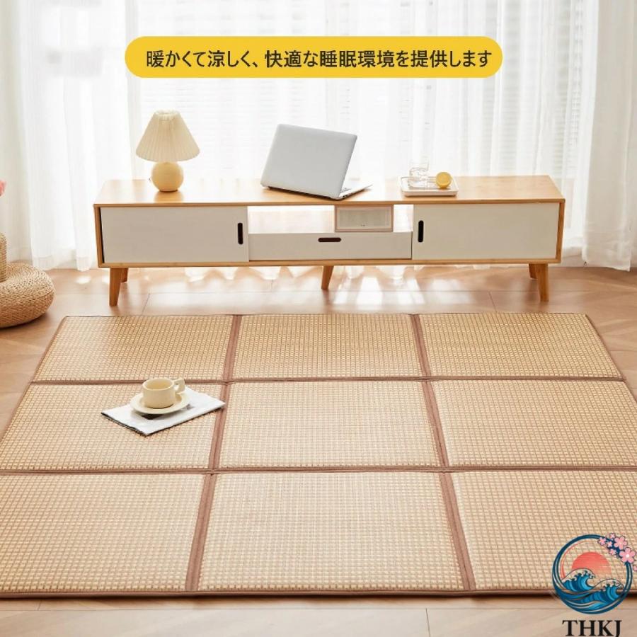 置き畳 四季用ラグ マット 快適 な天然籐繊維 敷き 畳 吸汗性と 通気性 THKJ に優れています い草カーペット 榻榻米 ゴザ ニット 折りたたみ収納 夏 冷感 部屋の画像
